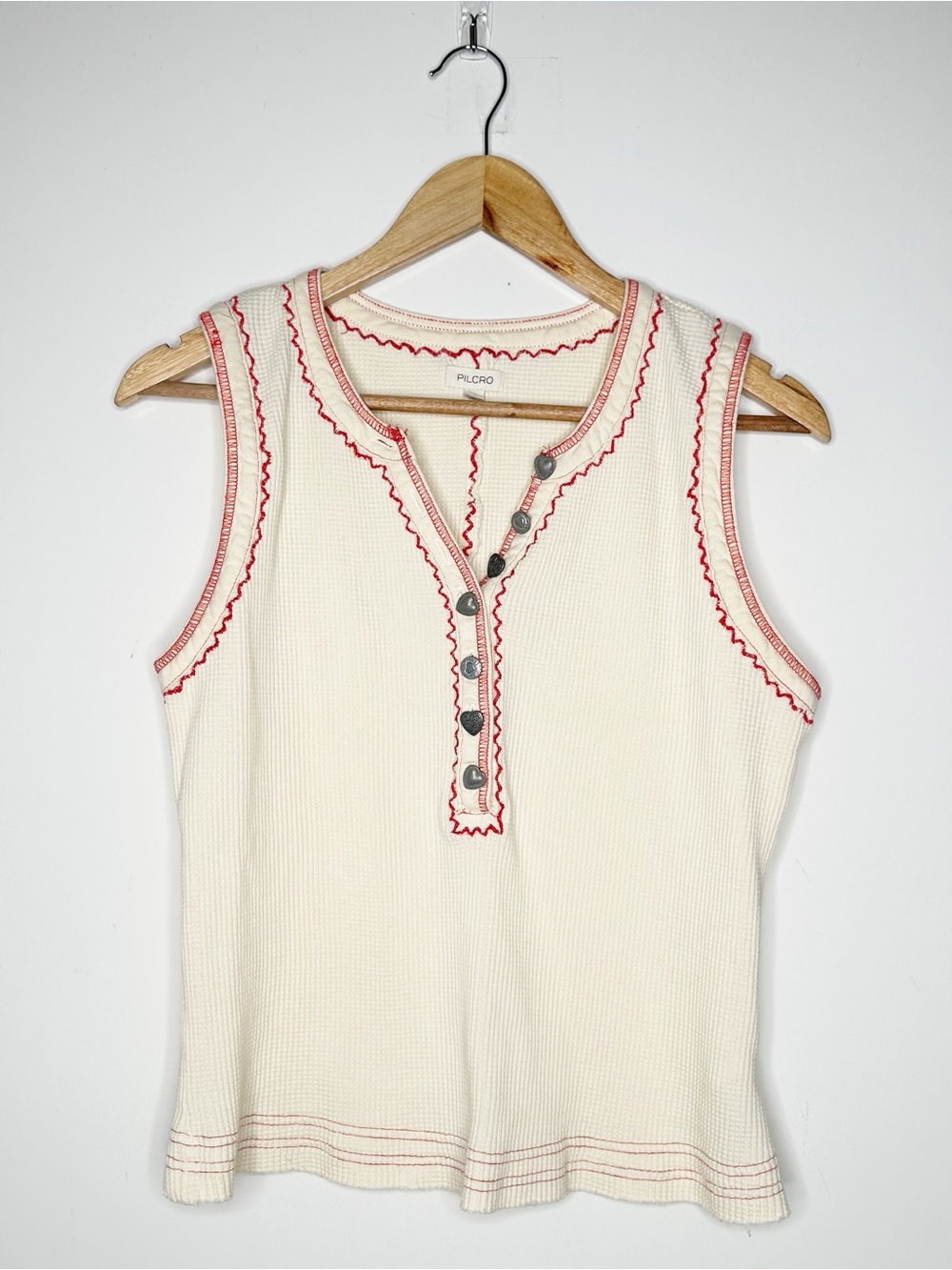 Pilcro Embroidered Heart Button Henley Tank Top Cream Size M - Picture 3 of 9